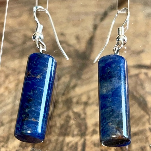 Tubular Deep Navy Sodalite Earrings 1 1/2” - Picture 7 of 10